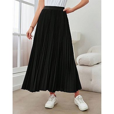 Women's Elastic Swing A-line Long Pleated Skirt