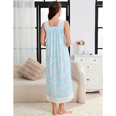 Women Sleeveless Nightgown Shift Button Sleep Dress