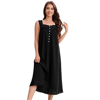 Women Sleeveless Nightgown Shift Button Sleep Dress