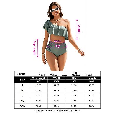 Women's One Shoulder Bikini Sets 2 Piece Ruffle Hem Swimsuits