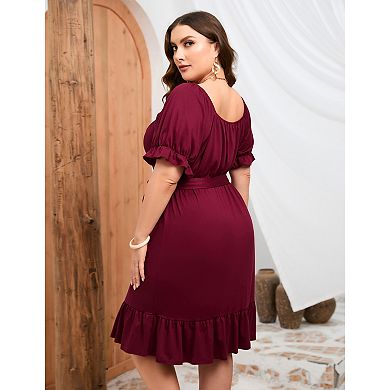Women's Plus Size Casual Ruffle Hem Dress with Belt