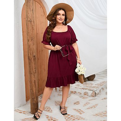 Women's Plus Size Casual Ruffle Hem Dress with Belt