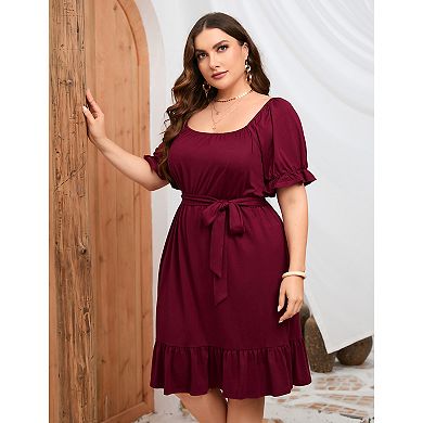 Women's Plus Size Casual Ruffle Hem Dress with Belt