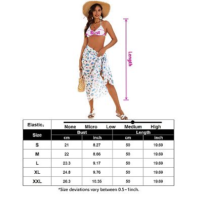 Women 3 Piece Bikini with Cover Up Skirt Halter Tie Side Swimsuit