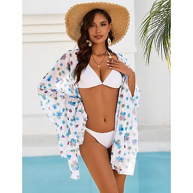 Women 3 Piece Bikini with Cover Up Skirt Halter Tie Side Swimsuit