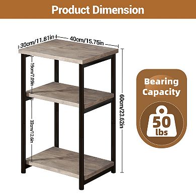 Danolapsi 3-Tier End Table with Storage Shelves, Narrow Mobile Side Table for Small Spaces
