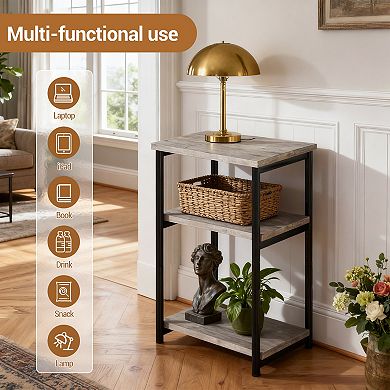 Danolapsi 3-Tier End Table with Storage Shelves, Narrow Mobile Side Table for Small Spaces