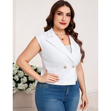 Plus Size Women Dressy Suit Vest Sleeveless Two Button Blazer