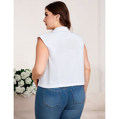 Plus Size Women Dressy Suit Vest Sleeveless Two Button Blazer
