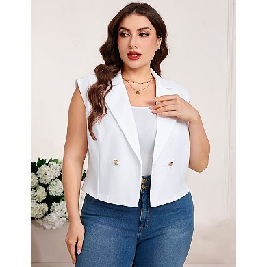 Plus Size Women Dressy Suit Vest Sleeveless Two Button Blazer