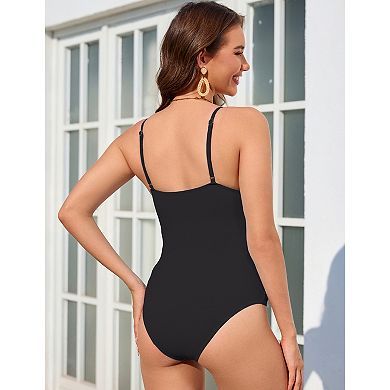 Women One Piece Maternity Swimsuit Spaghetti Strap Button Neck Bathing Suit