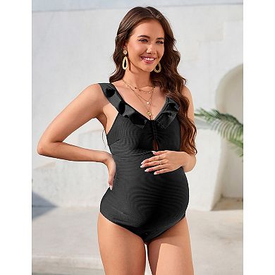 Maternity Ruffle Swimsuit Women One Piece Push Up Bathing Suit