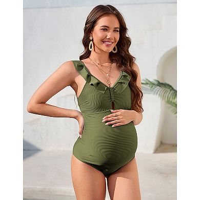 Maternity Ruffle Swimsuit Women One Piece Push Up Bathing Suit