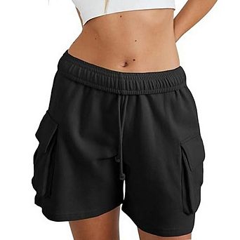 Women's Casual Lounge Fleece Cargo Shorts Drawstring Waist Fit for Everyday Outfits with Pockets