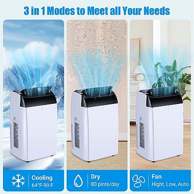 ANIXOL 14,000 BTU Portable AC, 3-in-1 Cool/Fan/Dehumidify, Sleep, 24H Timer, Window Kit