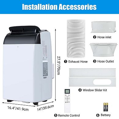 ANIXOL 14,000 BTU Portable AC, 3-in-1 Cool/Fan/Dehumidify, Sleep, 24H Timer, Window Kit