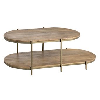 Crestview Collection Oval Wood Coffee Table with Lower Shelf