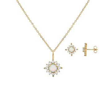 PRIMROSE Cubic Zirconia & Simulated Opal Cluster Pendant Necklace & Stud Earrings Set