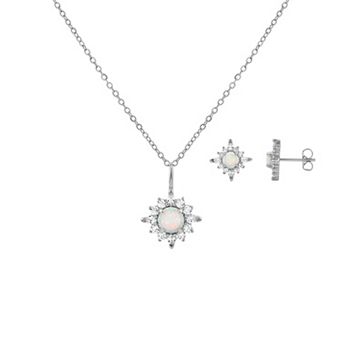 PRIMROSE Cubic Zirconia & Simulated Opal Cluster Pendant Necklace & Stud Earrings Set