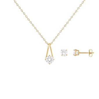 PRIMROSE Cubic Zirconia Round Drop Pendant Necklace & Stud Earrings Set