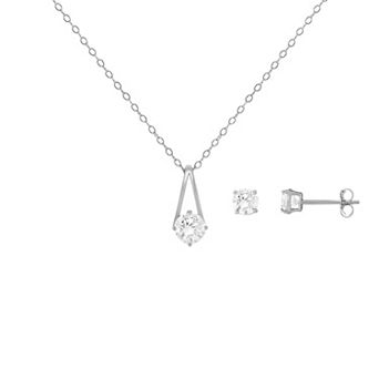 PRIMROSE Cubic Zirconia Round Drop Pendant Necklace & Stud Earrings Set