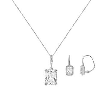 PRIMROSE Fine Silver Plated Cubic Zirconia Pendant Necklace & Drop Earring Set
