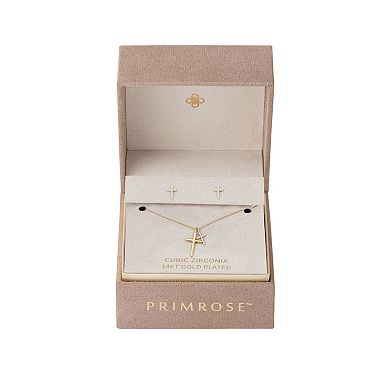 PRIMROSE Cubic Zirconia Double Cross Pendant Necklace & Stud Earrings Set