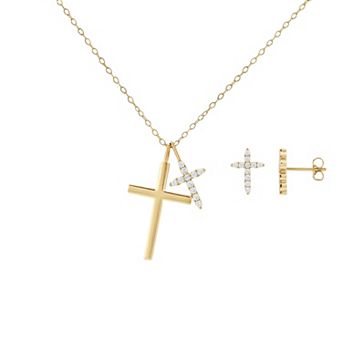 PRIMROSE Cubic Zirconia Double Cross Pendant Necklace & Stud Earrings Set