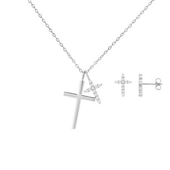 PRIMROSE Cubic Zirconia Double Cross Pendant Necklace & Stud Earrings Set