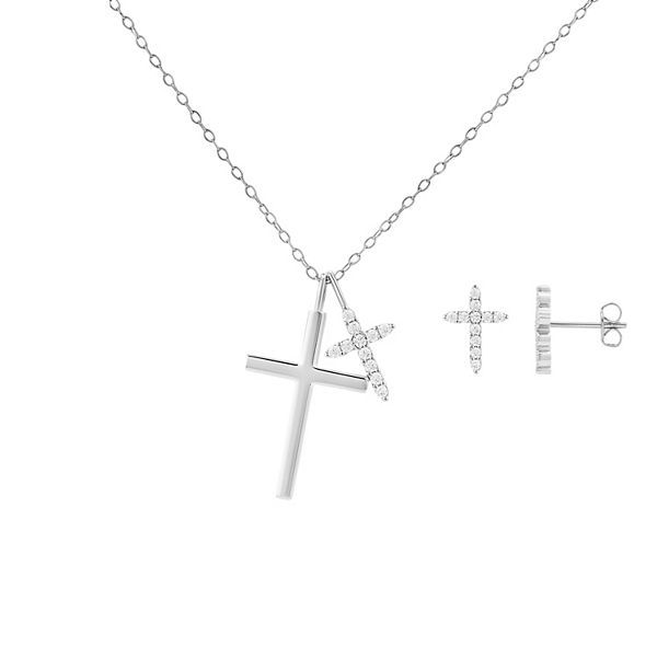 Mimi✳︎PLUIE Jewelry 2点set PRIMROSE Cubic Zirconia Double Cross Pendant Necklace & Stud