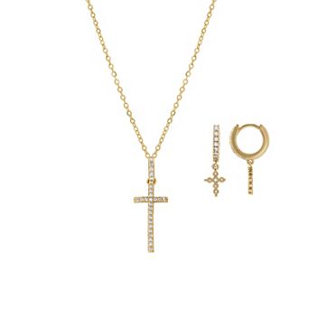 PRIMROSE Cubic Zirconia Cross Pendant Necklace & Drop Earring Set