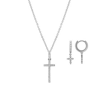 PRIMROSE Cubic Zirconia Cross Pendant Necklace & Drop Earring Set