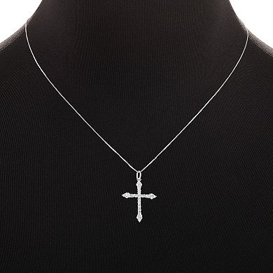 PRIMROSE Silver-Plated Cubic Zirconia Cross Pendant Necklace & Stud Earrings Set