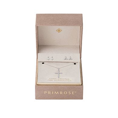 PRIMROSE Silver-Plated Cubic Zirconia Cross Pendant Necklace & Stud Earrings Set