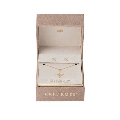 PRIMROSE Cubic Zirconia Cross Pendant Necklace & Round Stud