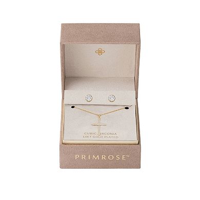 PRIMROSE Cubic Zirconia Cross Pendant Necklace & Stud Earrings Set