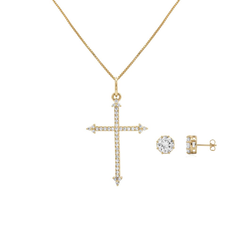 PRIMROSE Cubic Zirconia Cross Pendant Necklace & Stud Earrings Set