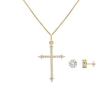 PRIMROSE Cubic Zirconia Cross Pendant Necklace & Stud Earrings Set