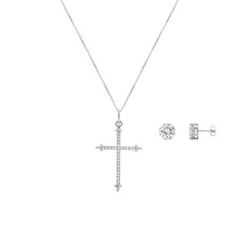 PRIMROSE Cubic Zirconia Cross Pendant Necklace & Stud Earrings Set