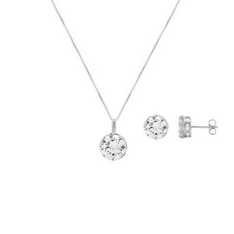 PRIMROSE Fine Silver Plated Cubic Zirconia Pendant Necklace & Stud Earring Set
