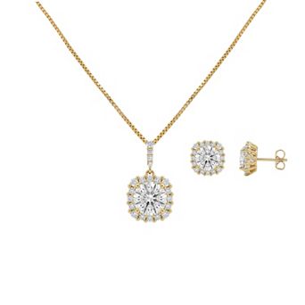 PRIMROSE Cubic Zirconia Halo Pendant Necklace & Stud Earrings Set