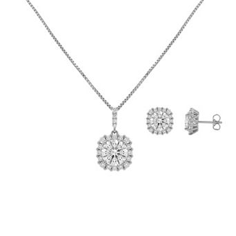PRIMROSE Cubic Zirconia Halo Pendant Necklace & Stud Earrings Set