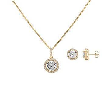 PRIMROSE Cubic Zirconia Halo Pendant Necklace & Stud Earrings Set