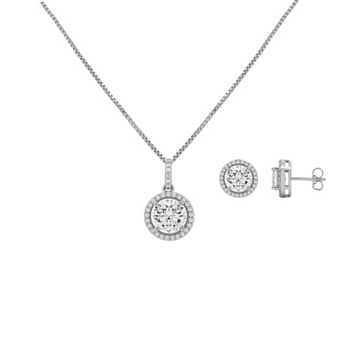 PRIMROSE Cubic Zirconia Halo Pendant Necklace & Stud Earrings Set