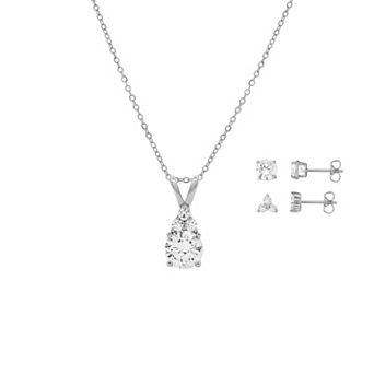 PRIMROSE Fine Silver Plated Cubic Zirconia Teardrop Pendant Necklace & Stud Earrings Set