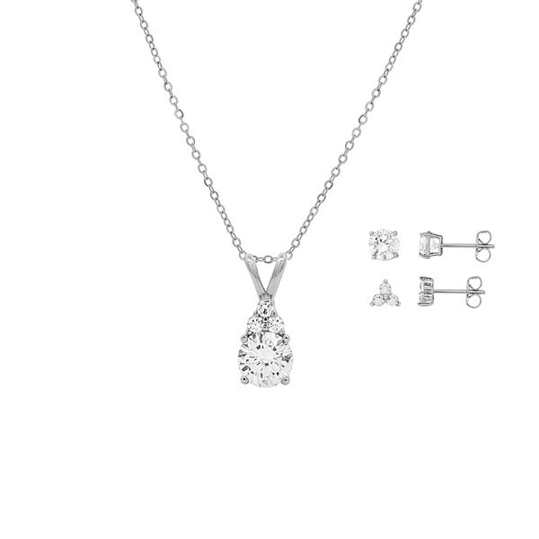 PRIMROSE Fine Silver Plated Cubic Zirconia Teardrop Pendant