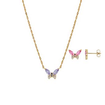 PRIMROSE Cubic Zirconia Butterfly Pendant Necklace & Stud Earrigns Set