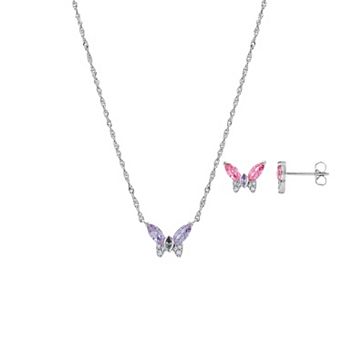 PRIMROSE Cubic Zirconia Butterfly Pendant Necklace & Stud Earrigns Set