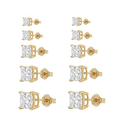 PRIMROSE 5-Pair Cubic Zirconia Princess Cut Stud Earring Set