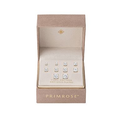 PRIMROSE 5-Pair Cubic Zirconia Princess Cut Stud Earring Set